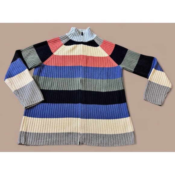 VTG Tommy Hilfiger Sweater full zip Women's M-L Rainbow striped Colorblock - Picture 1 of 9